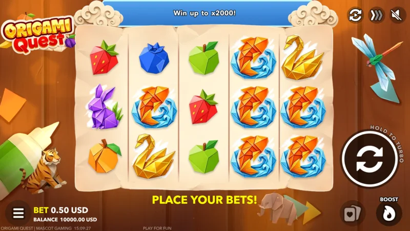 Origami Quest - game screen with betting panel and Boost button